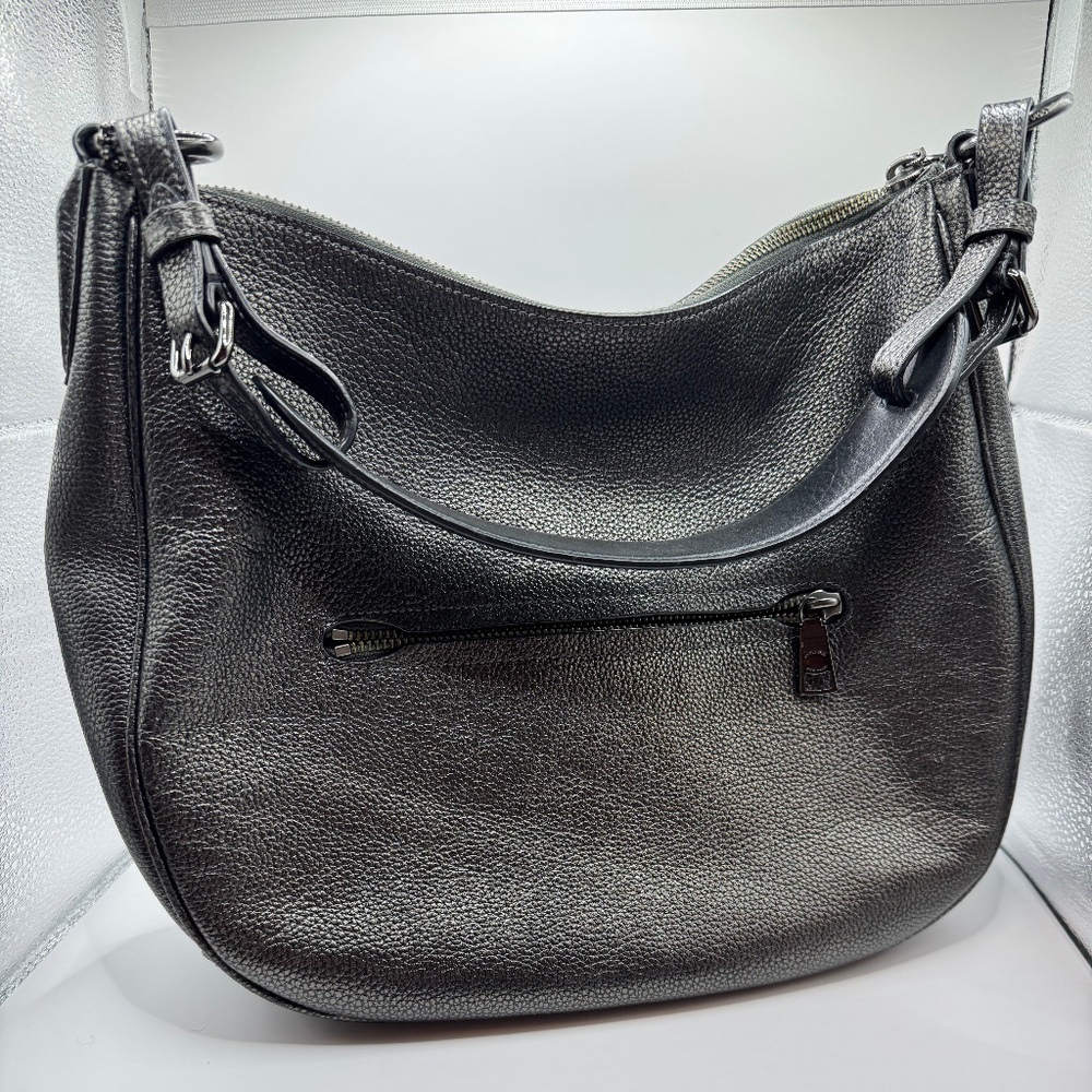 Gunmetal Metallic Coach Shoulder Bag